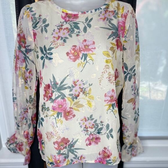 LOFT Floral Shimmer Blouse. Size Small - Picture 6 of 13
